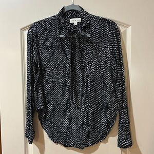 ANTHROPOLOGIE CLOTH & STONE Neck Tie Long Sleeve Blouse Black White Women’s XS